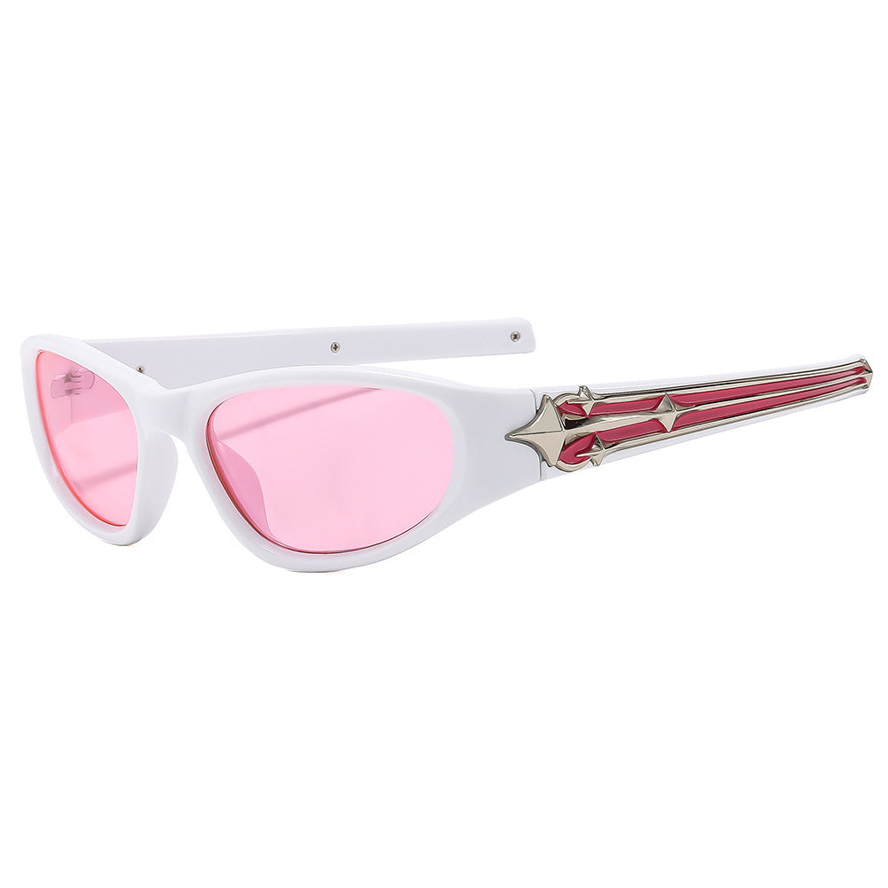 Modebewusste Shield-Sonnenbrille mit dekorativem Rahmendesign Brehn