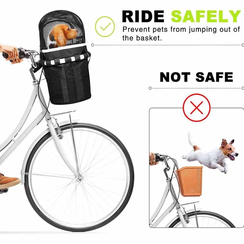 vorn montierter Haustier-Fahrradkorb mit atmungsaktivem Mesh-Dach, reflektierendem Besatz und sicherem Gurtsystem Brehn