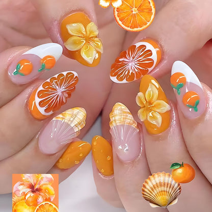 Kunstnagelset mit fruchtigen Motiven und glamourösen Akzenten Brehn
