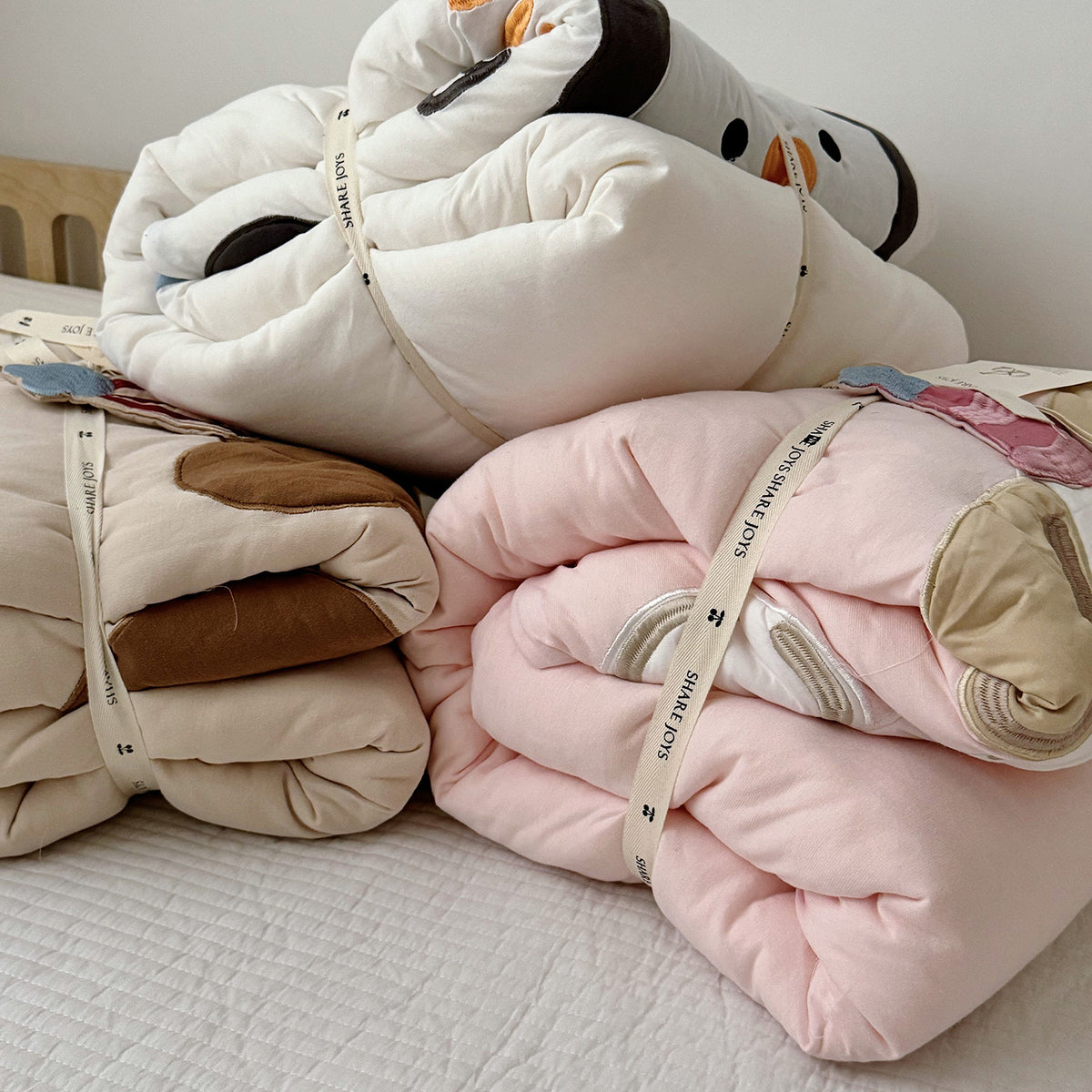 Kleinkind Bettwäsche Set mit Applikation Bär Bettbezug und Kissenbezug