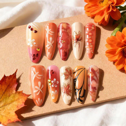 Künstlerisches herbstinspiriertes Press-On Nagelkunstset Brehn