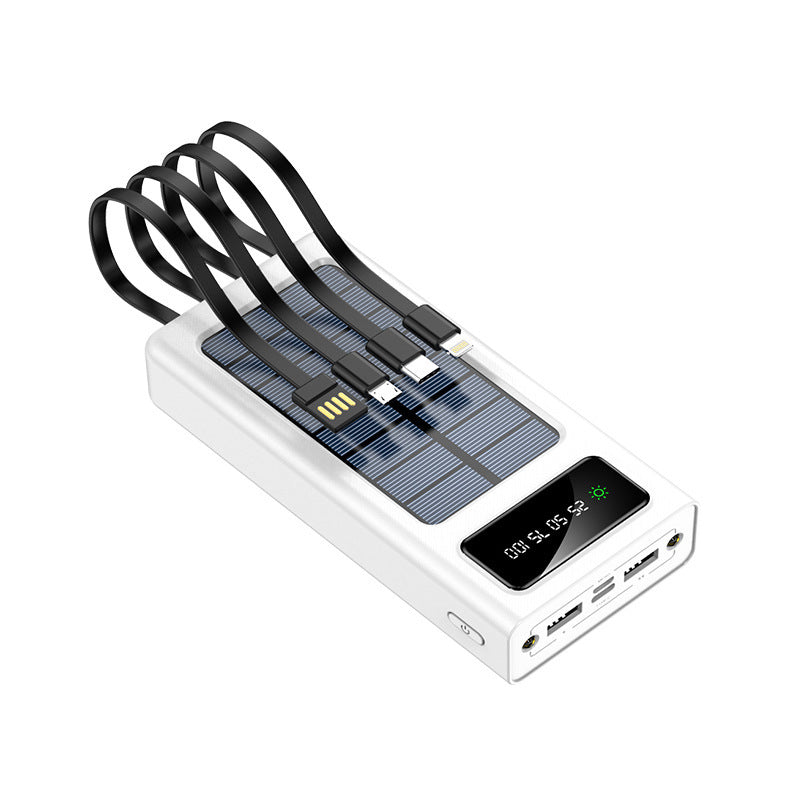 Tragbare Solar-Powerbank mit multifunktionalem Ladekabel und digitaler Anzeige Brehn