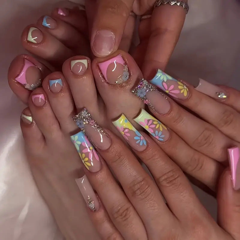 Vibrant Floral Press-On Nail Art Brehn