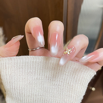 Elegante Ombre Press-On Nägel mit floralen Schmetterlingsakzenten Brehn