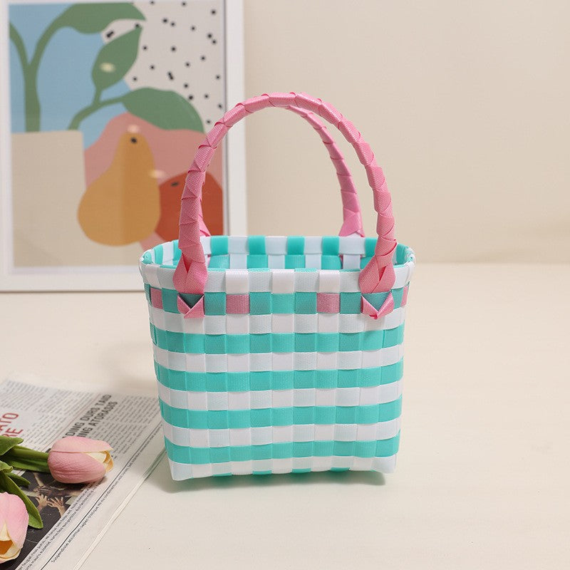 Damen Handtasche aus geflochtenem Kunststoff mit fröhlichem Muster Brehn