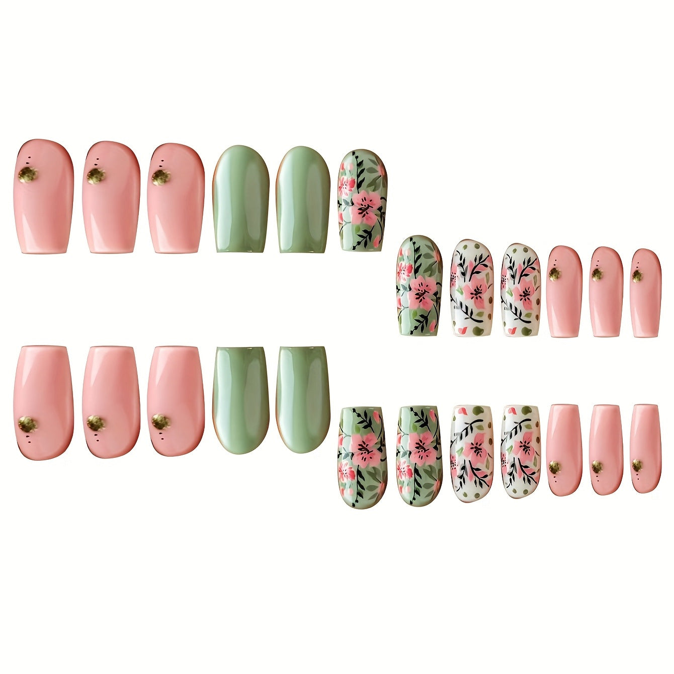 Botanische Blumen Press-On Nagelkunst Brehn