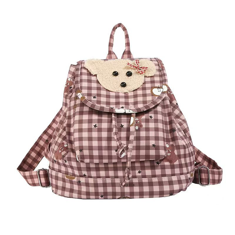 Rucksack mit Charmantem Plüsch-Bärenmotiv und Verspieltem Karomuster Brehn