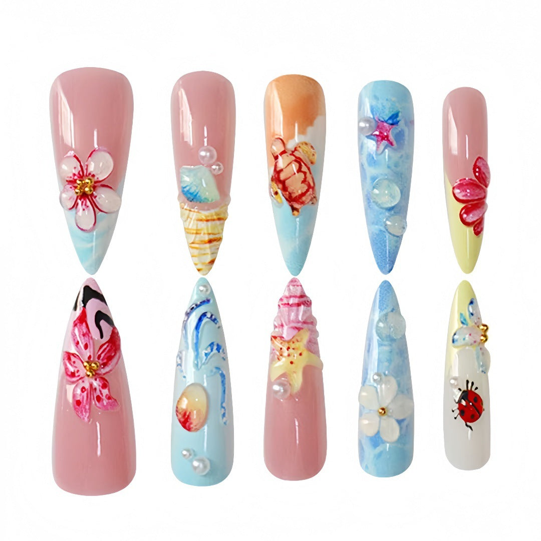 Künstlerisch vom Meer inspiriertes Press-On-Nagelset Brehn