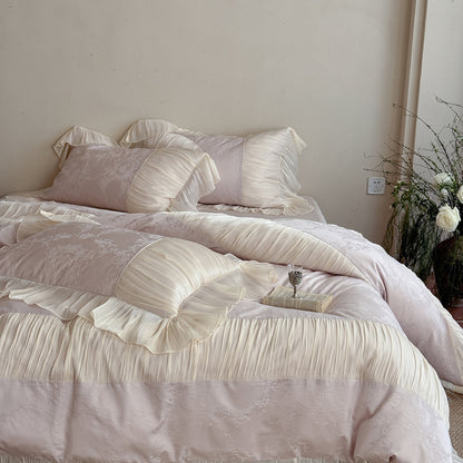Luxuriöses Bettwäscheset mit Rüschen, Plissee und Jacquard-Satin