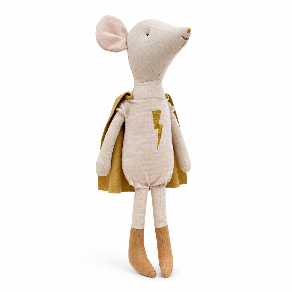 Handgefertigte Bio-Baumwolle Hasenpuppe mit Leinenjacke und karierten Shorts