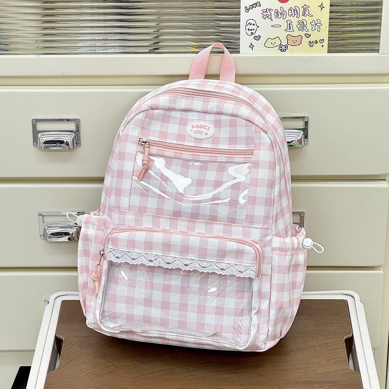 Transparente Fronttaschen Karomuster Rucksack Brehn