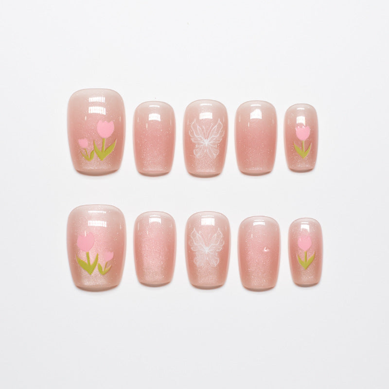 Künstlerisches Press-On-Nagelset mit floralen Akzenten Brehn 1787395327