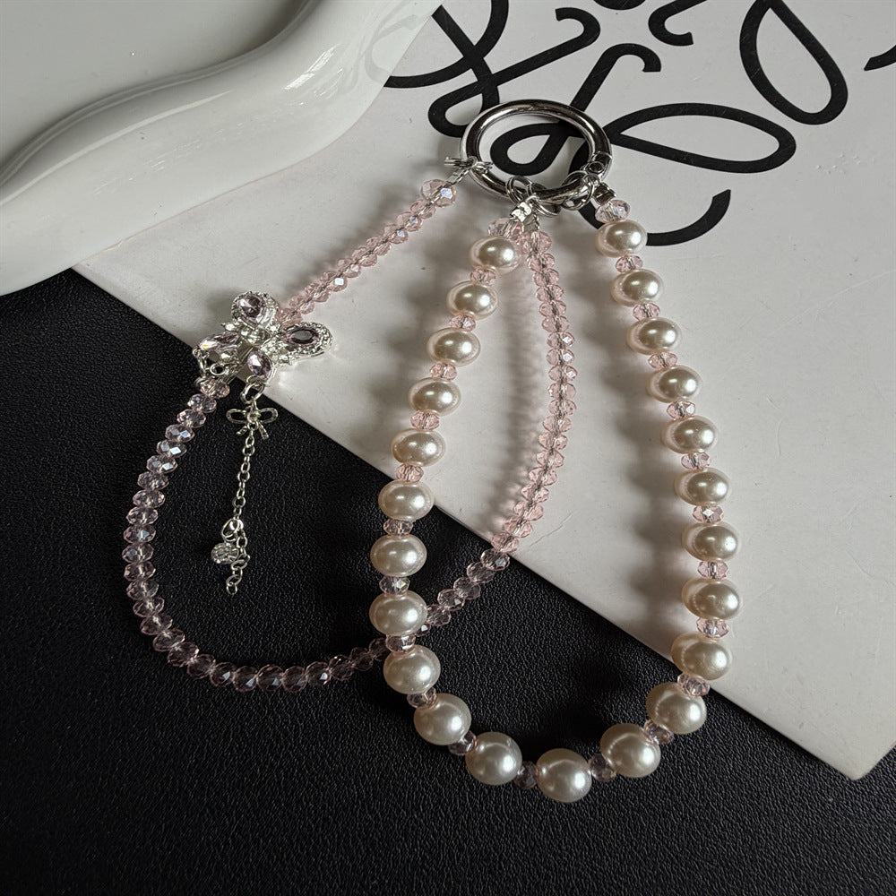 Elegante Perlen- und Kristall-Anhänger Telefon-Lanyard Brehn