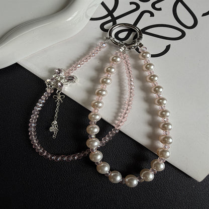 Elegante Perlen- und Kristall-Anhänger Telefon-Lanyard Brehn