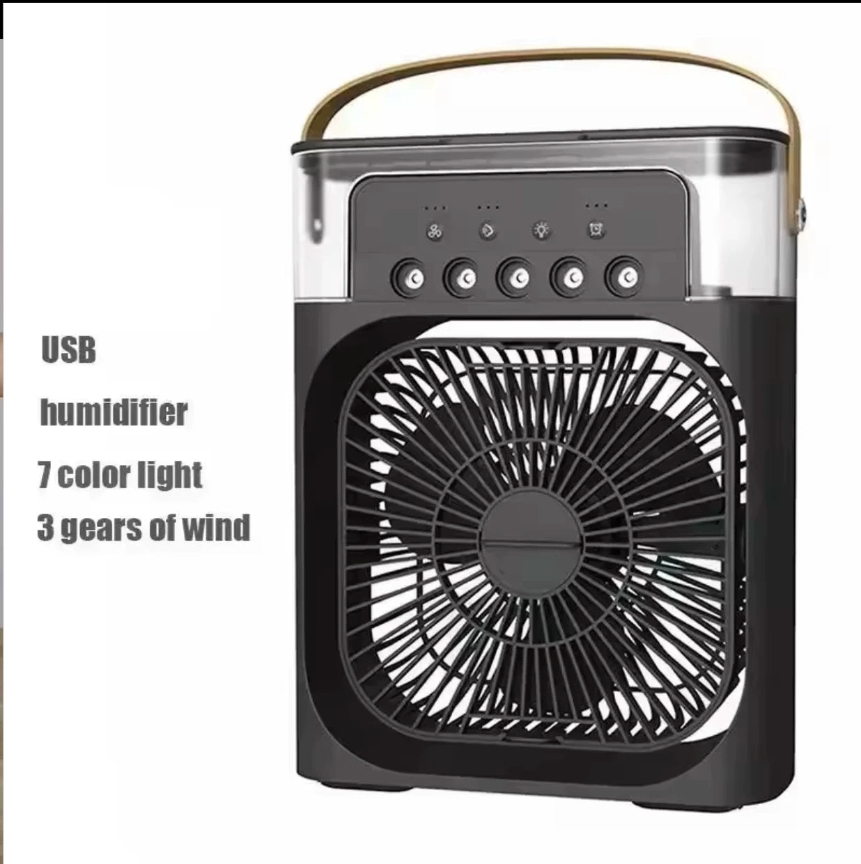 Unisex Einheitsgröße tragbarer USB befeuchtender Ventilator mit drei Geschwindigkeitsstufen und siebenfarbigem LED Brehn