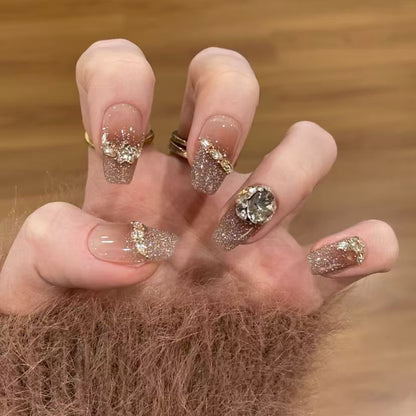 Glamouröse Glitzer Französische Tipp Nagelverlängerungen