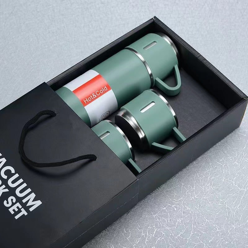 Damen Edelstahl-Isolierflasche mit zwei dazugehörigen Tassen Brehn
