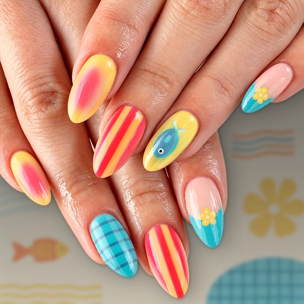 Vibrantes Künstlerisches Press-On Nagelset Brehn