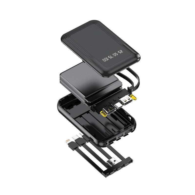 Praktische Powerbank mit kabelloser Schnellladefunktion und integriertem Kabelsystem Brehn