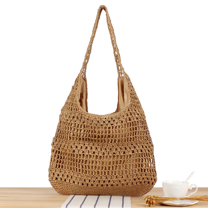 Handtasche mit Blumenapplikation Aus Natürlichem Material Brehn