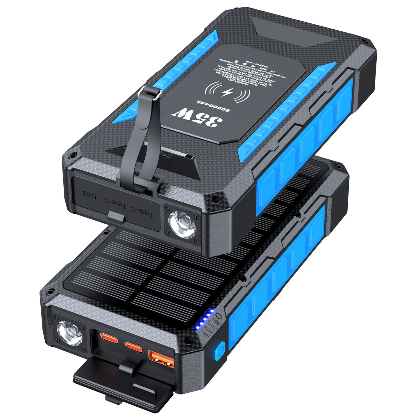 Solar Powerbank mit Schnellladefunktion und Integrierter Taschenlampe Brehn