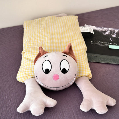 Kuschel-Langkörperkissen mit Katzenmotiv und Baumwoll-Ginghambezug Brehn