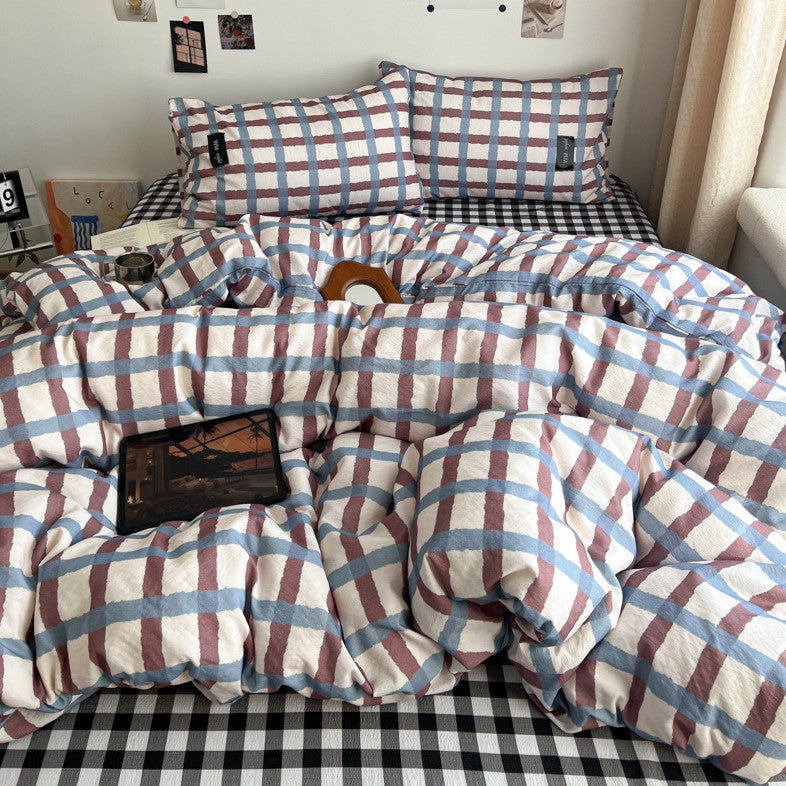 Premium Plaid Baumwoll Bettwäsche Set