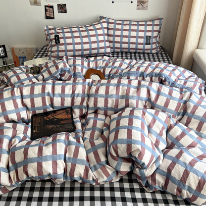 Premium Plaid Baumwoll Bettwäsche Set