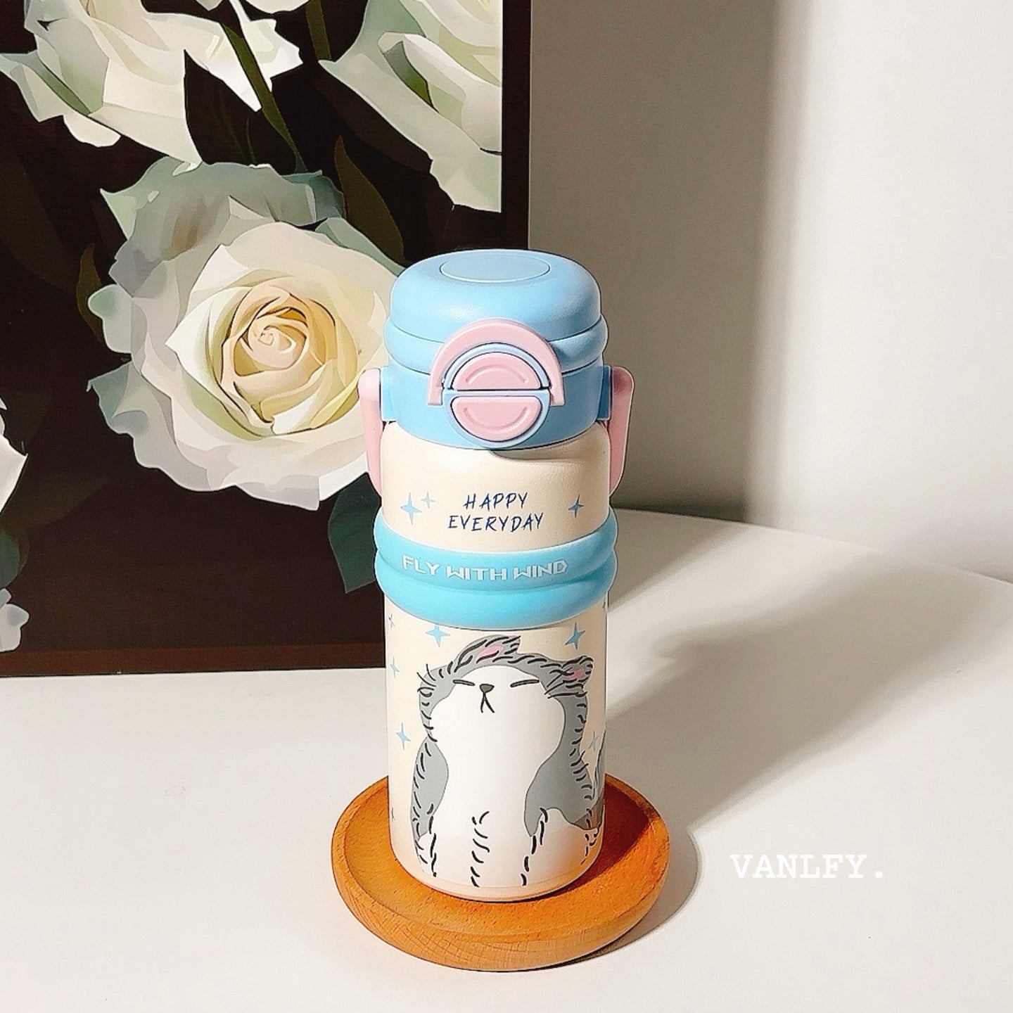 Damen Isolier-Trinkflasche mit praktischem Klappverschluss und niedlichem Tierdesign Brehn