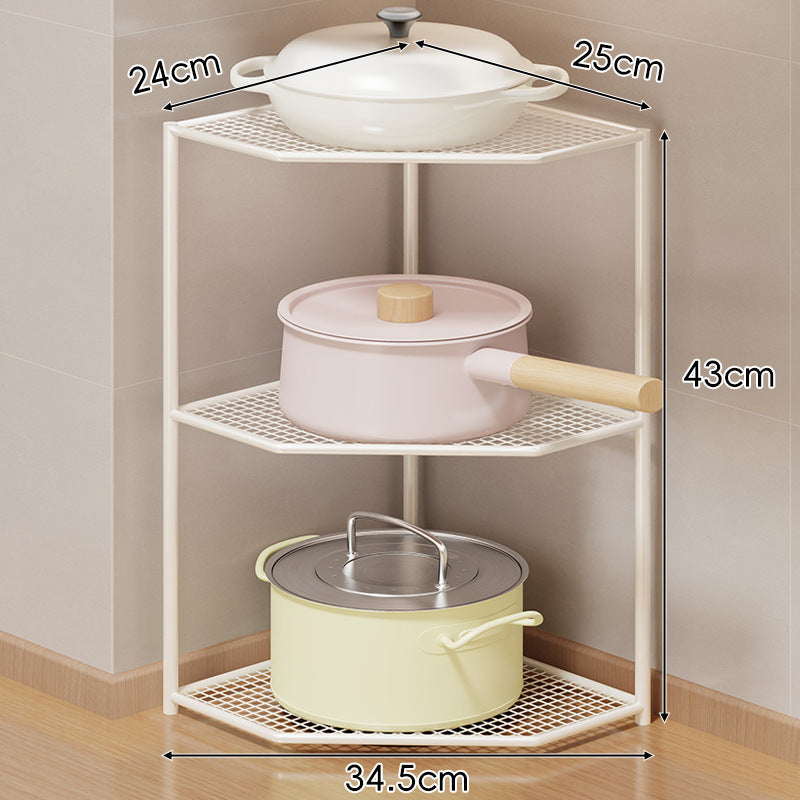Eck-Drei-Stufen-hexagonaler Metall-Mesh-Küchen-Töpfe-und-Pfannen-Organizer-Regal
