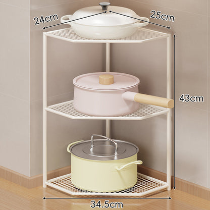 Eck-Drei-Stufen-hexagonaler Metall-Mesh-Küchen-Töpfe-und-Pfannen-Organizer-Regal