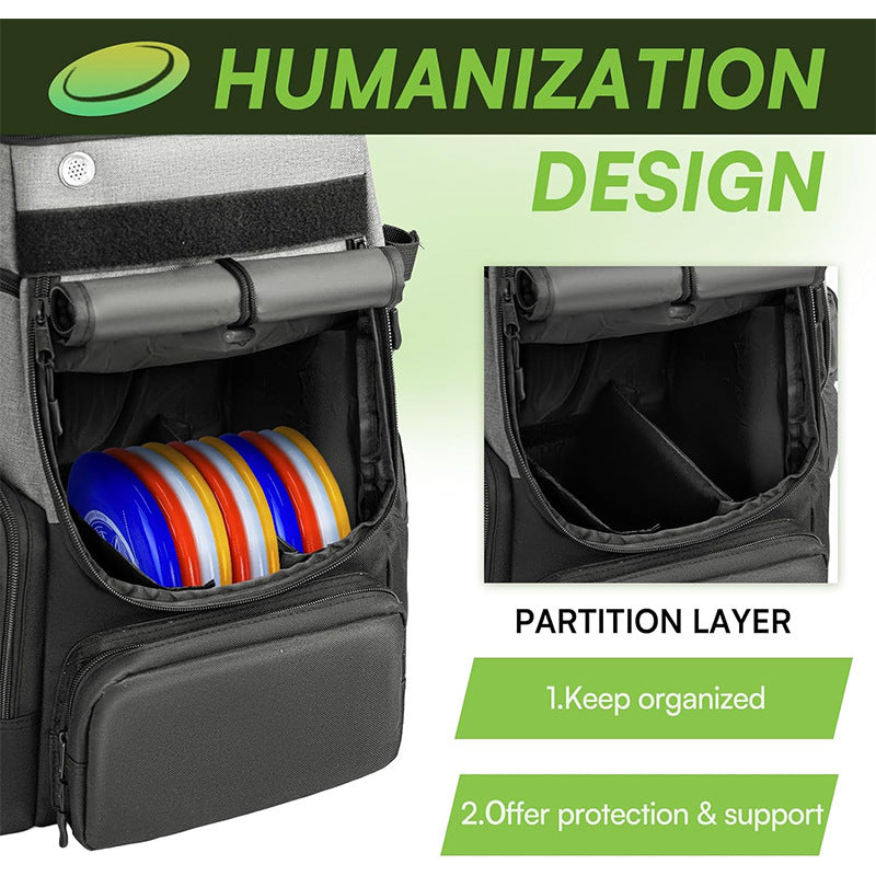 Unisex nan robuster Discgolf Rucksack mit gepolstertem Scheibenfach, seitlichem Flaschenhalter und multifunktionalen Zubehörfächern Brehn
