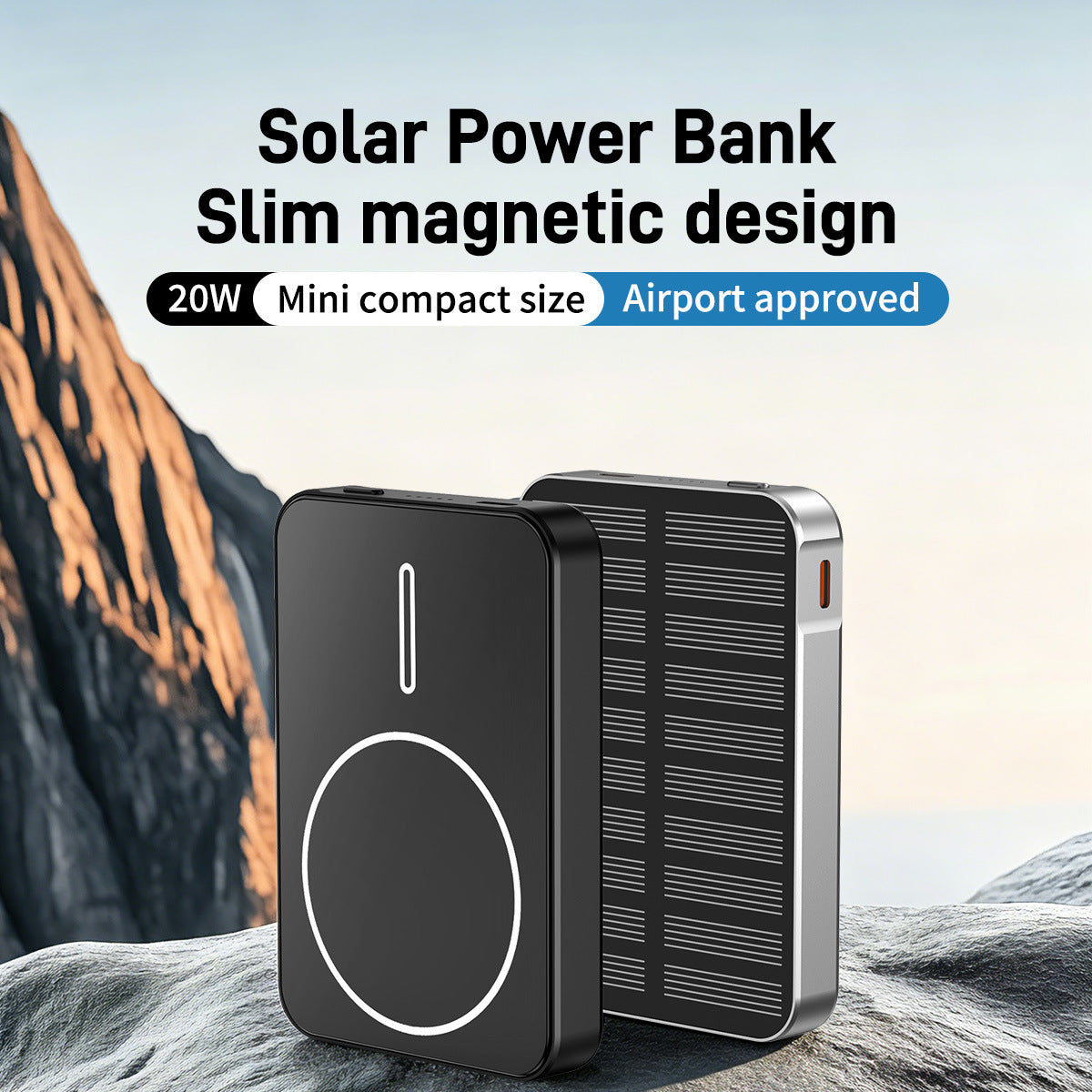 Solarbetriebene Powerbank mit Schnellladefunktion und LED-Licht Brehn