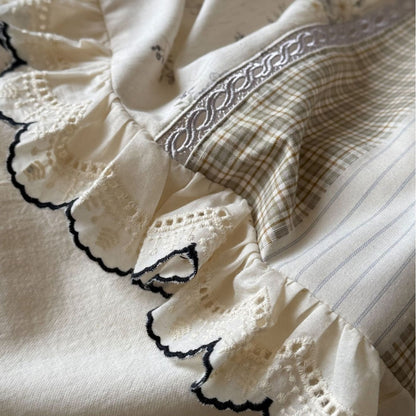 Rüschenspitze Wendbares Gingham- und Blumenbettbezug-Set
