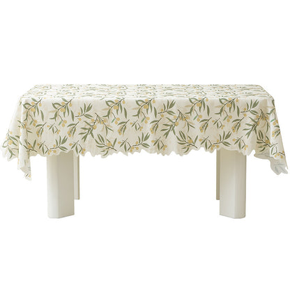 Runde abwischbare Tischdecke mit floralem Ausschnittsaum Brehn