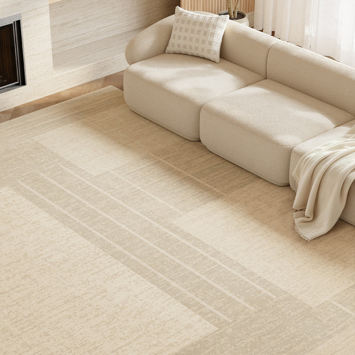Modern Low-Pile Geometric Area Rug with Subtle Striped Border