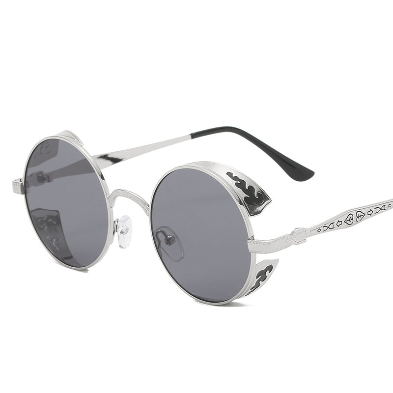Damen runde Sonnenbrille mit luxuriösem Goldrahmen und dekorativen Elementen Brehn