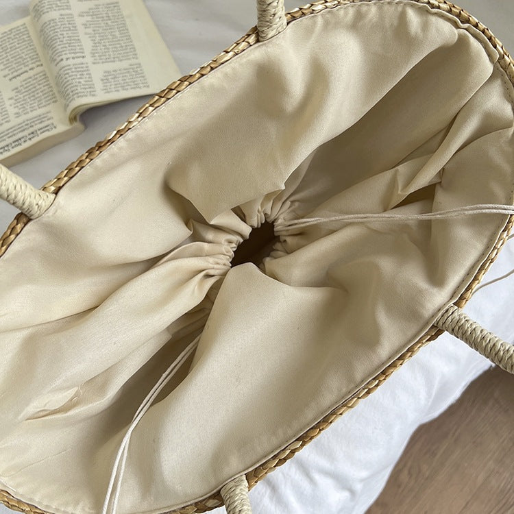 Handgefertigte Strohtasche mit Buntem Zitronenmotiv Brehn
