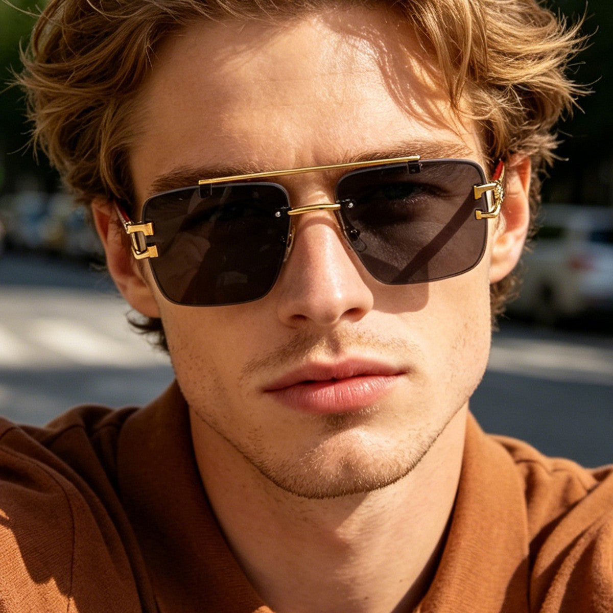 Damen stilvolle quadratische Sonnenbrille mit luxuriösem Metallrahmen Brehn