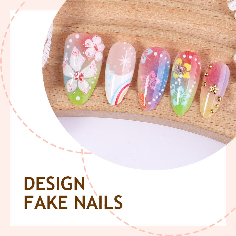 Kunstnagelset mit kreativen Blumen- und Regenbogenmustern Brehn