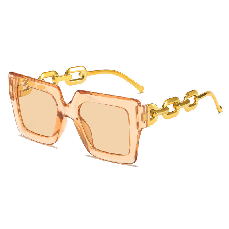 Damen Modische Sonnenbrille mit einzigartigem rechteckigen Rahmen und Kettendetails Brehn