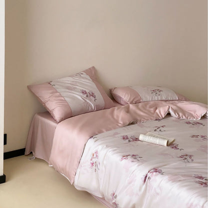 Luxuriöses Satin-Bettbezug-Set mit spitzenbesatz