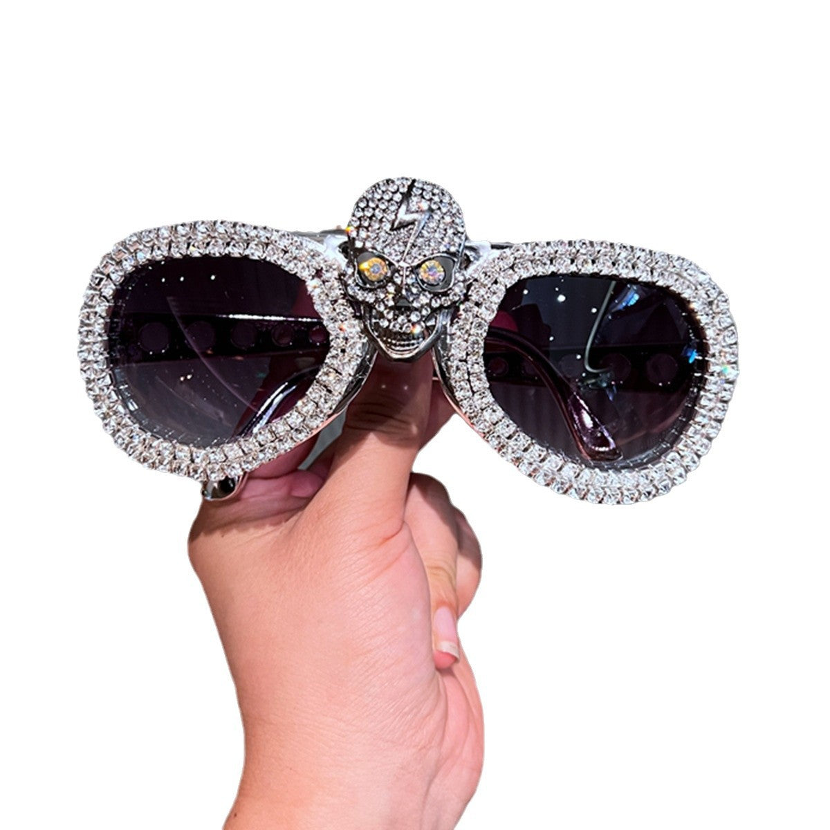 Damen Statement-Sonnenbrille mit auffälligem Totenkopf-Design und funkelndem Kristallbesatz Brehn