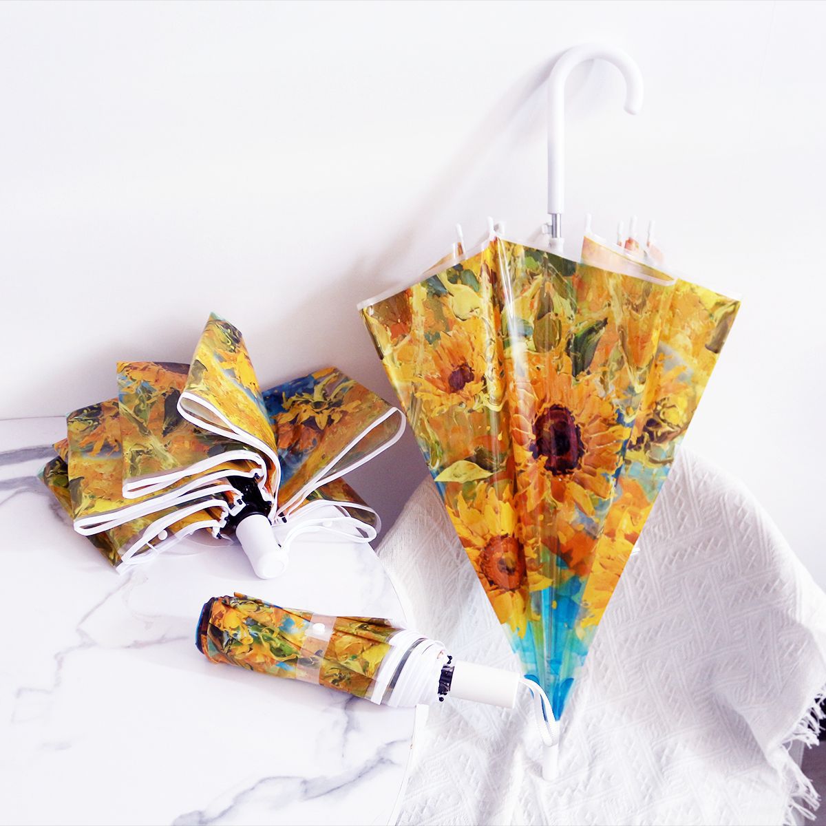 Damen Faltbarer Regenschirm mit verspieltem Sonnenblumenmotiv Brehn