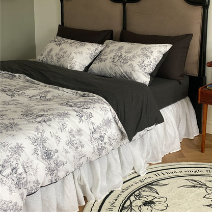 Luxus Toile Baumwolle Duvet Cover Set mit Rüscheneinfassung und Kissenbezügen