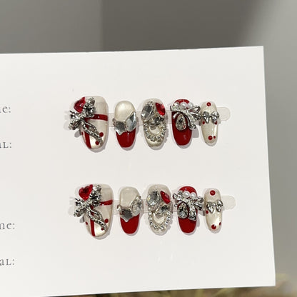 Festliches mit Strass verziertes Press-On-Nagelset
