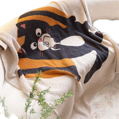Plüsch Chenille Wurfdecke mit Cartoon-Katze Jacquard und Sherpa-Rückseite