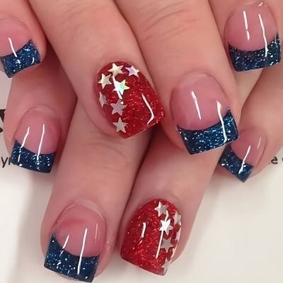 Patriotisches Glitzer-Gel-Nagelkunst Brehn