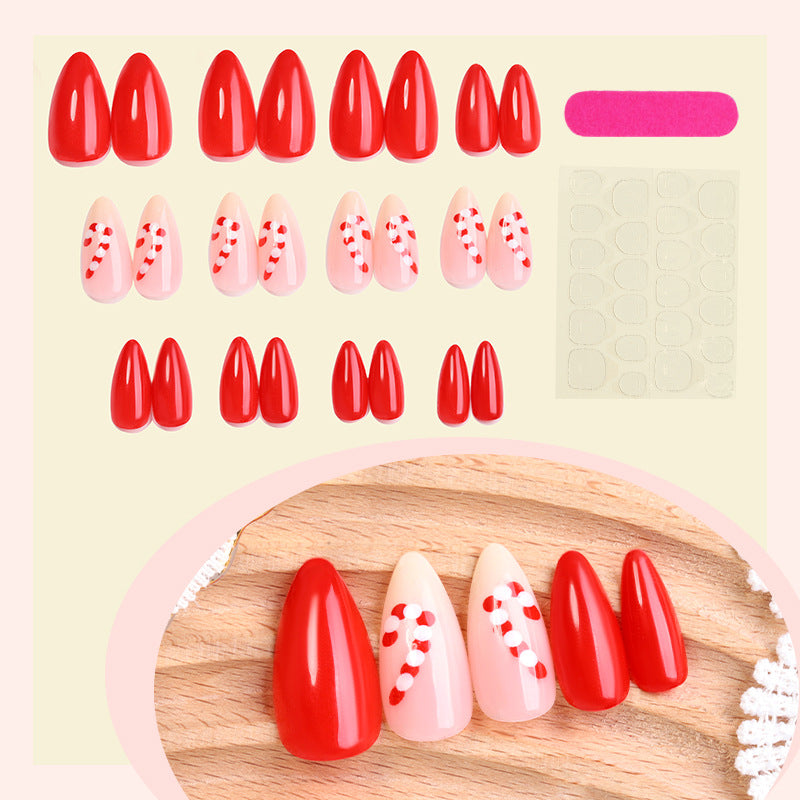 Saisonales Press-On-Nagelkunst-Set mit Zuckerstange und glanzendem Finish Brehn