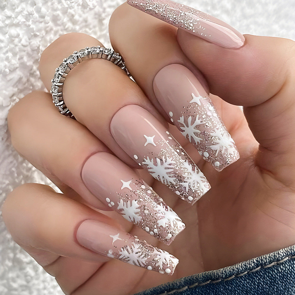 Festliche Glitzer-Schneeflocken-Fake-Nägel Brehn